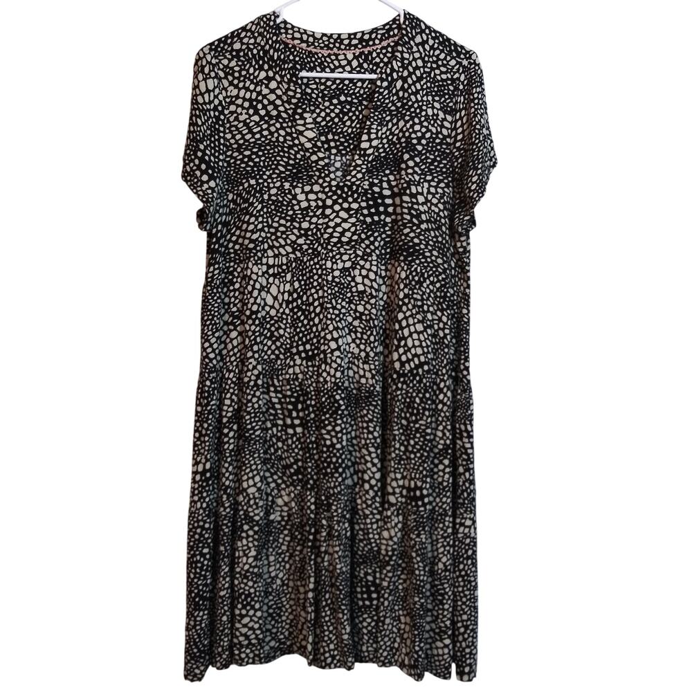Anthropologie Maeve Black White V Neck Tiered Dress Size L